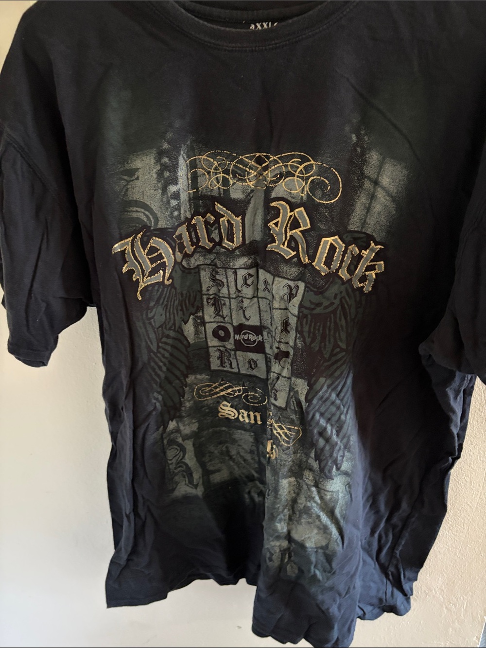 Hard Rock Cafe Black Tee with Gold-Accent Front Logo